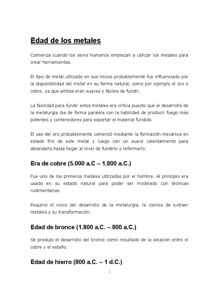 Historia y etapas de la Edad de Metales | PDF | Rieles | Edad de Bronce