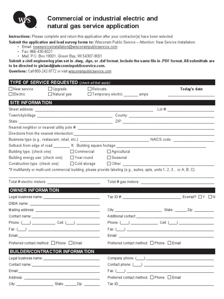 WPS New Service Application Form | PDF | Water Heating | Electrical ...