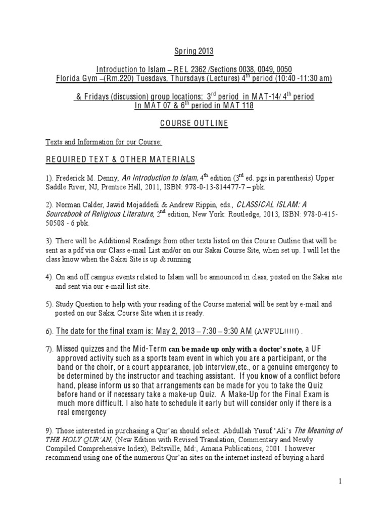 Introduction To Islam Course Outline Pdf Ummah Religious Faiths