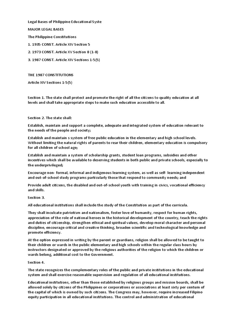 Legal Bases of Philippine Educational Syste | PDF | Citizenship | Schools