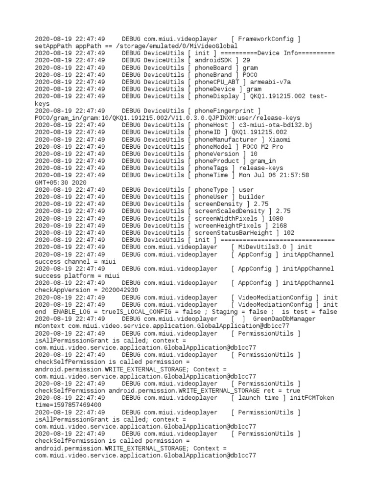 MIUI Video Player Debug Log Analysis | PDF | System Software | Computing