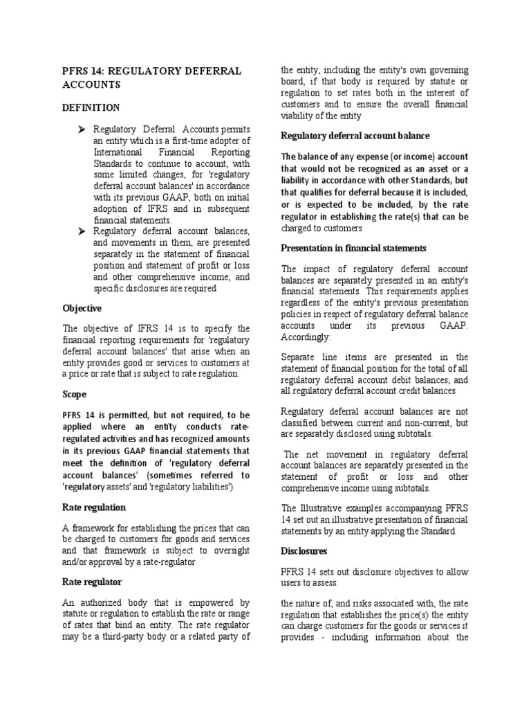 Pfrs 14 Regulatory Deferral Accounts Download Free PDF Deferral