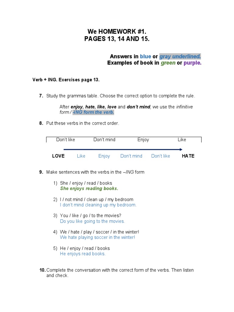We Homework #1. PAGES 13, 14 AND 15.: Answers in or Examples of Book in ...