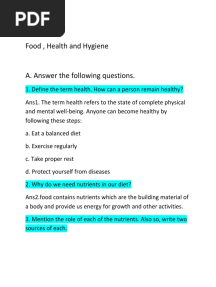 Class 5 Science Chapter 3 Food, Health and Hygiene