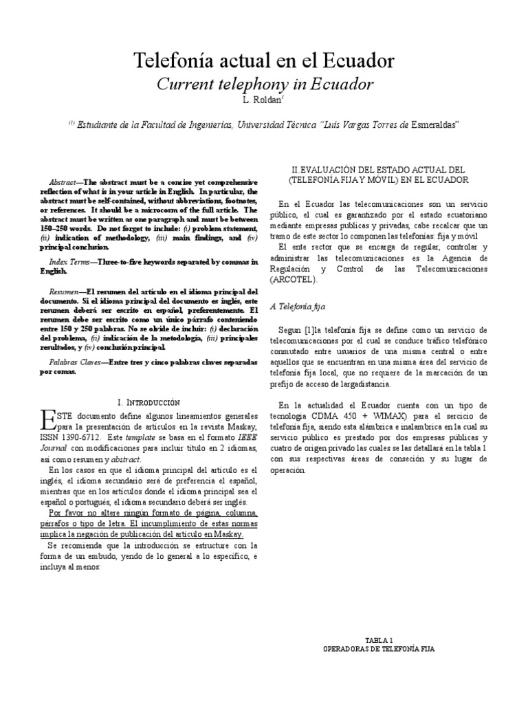 Telefonía actual en el ecuador PDF Tecnología