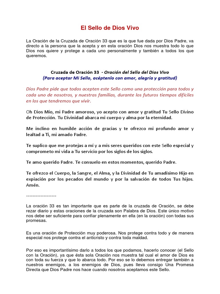 El Sello de Dios Vivo Resumen Web PDF Oración Amor