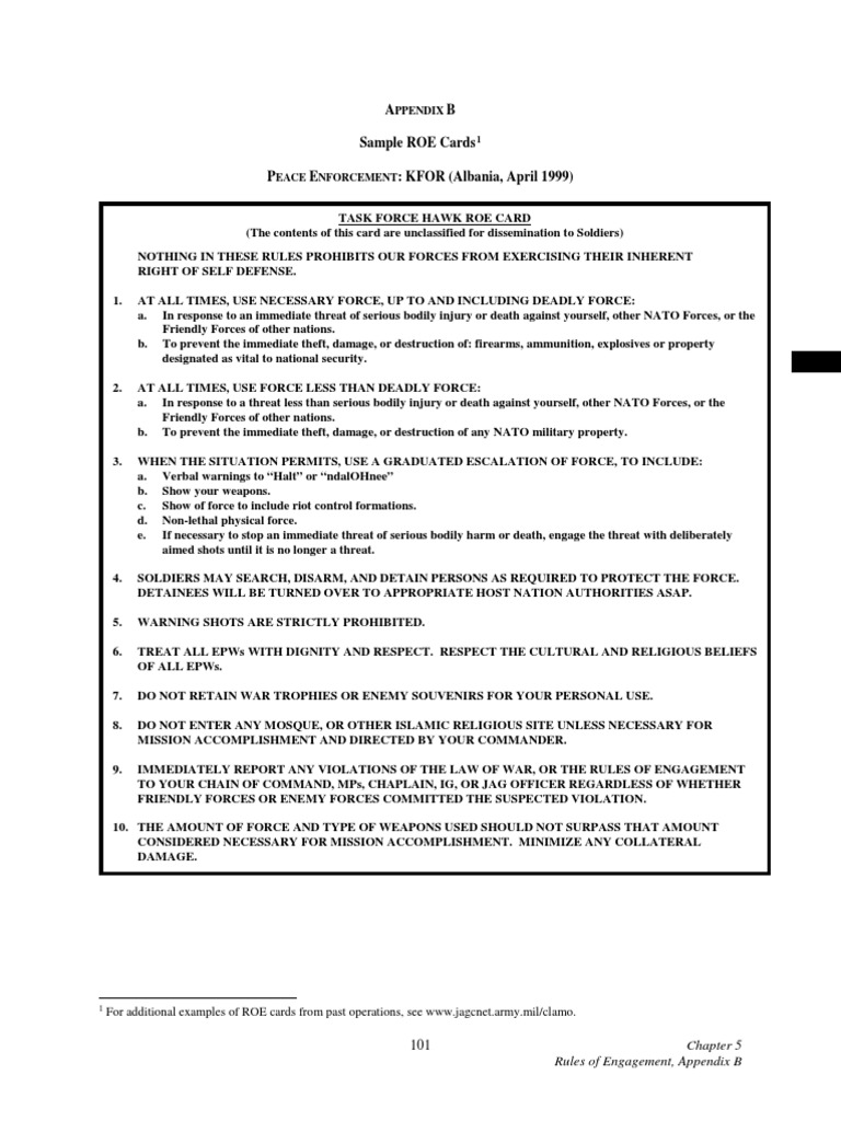 Rules of Engagement for Military Operations | PDF | Civilian | Law Of War