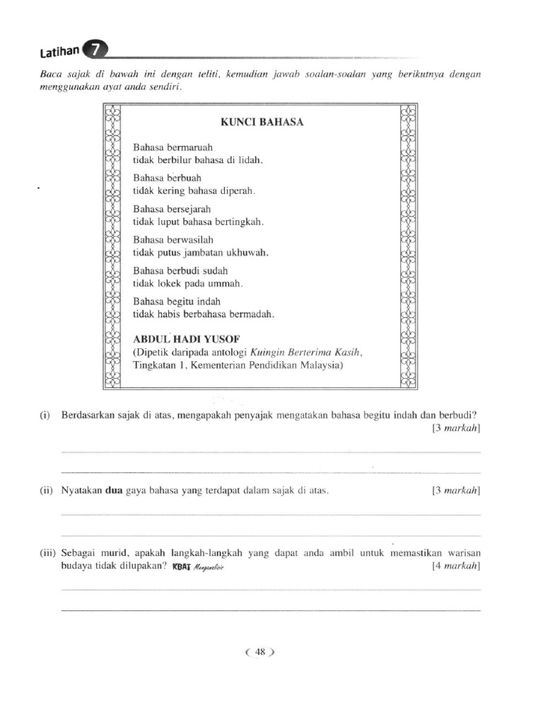 Koleksi Soalan Peperiksaan Bahasa Melayu Sajak