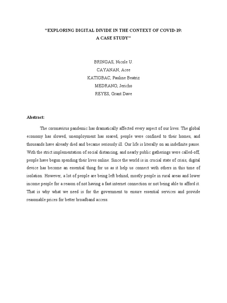 COVID-19 Digital Divide Case Study | PDF | Internet | Educational ...