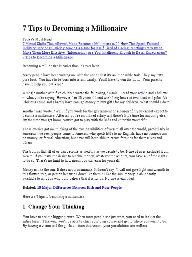 7 Tips for Aspiring Millionaires | PDF | Goal Setting | Sales