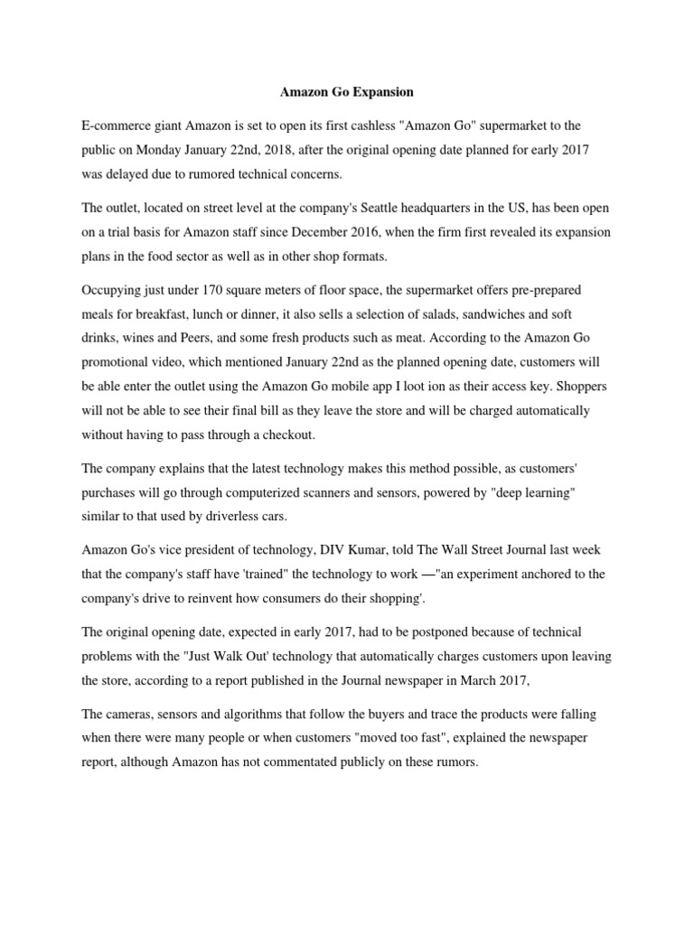 Amazon Go Case Study PDF Supermarket Business