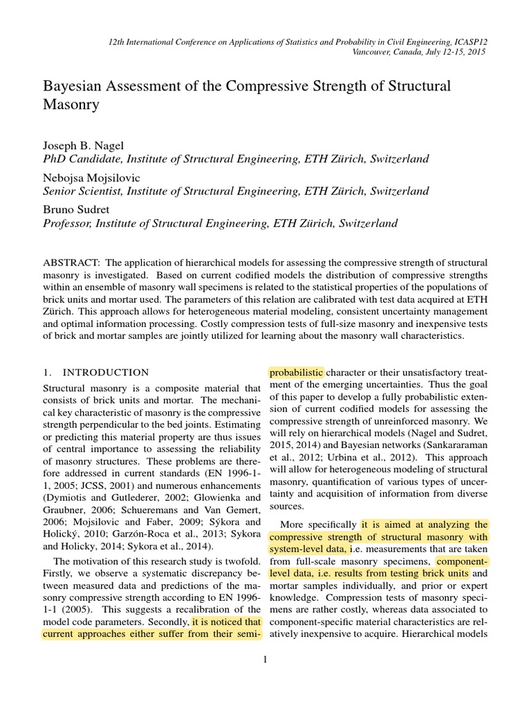 Bayesian Assessment of The Compressive Strength of Structural Masonry ...