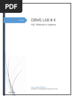 Dbms Lab # 4: SQL Wildcards & Operators