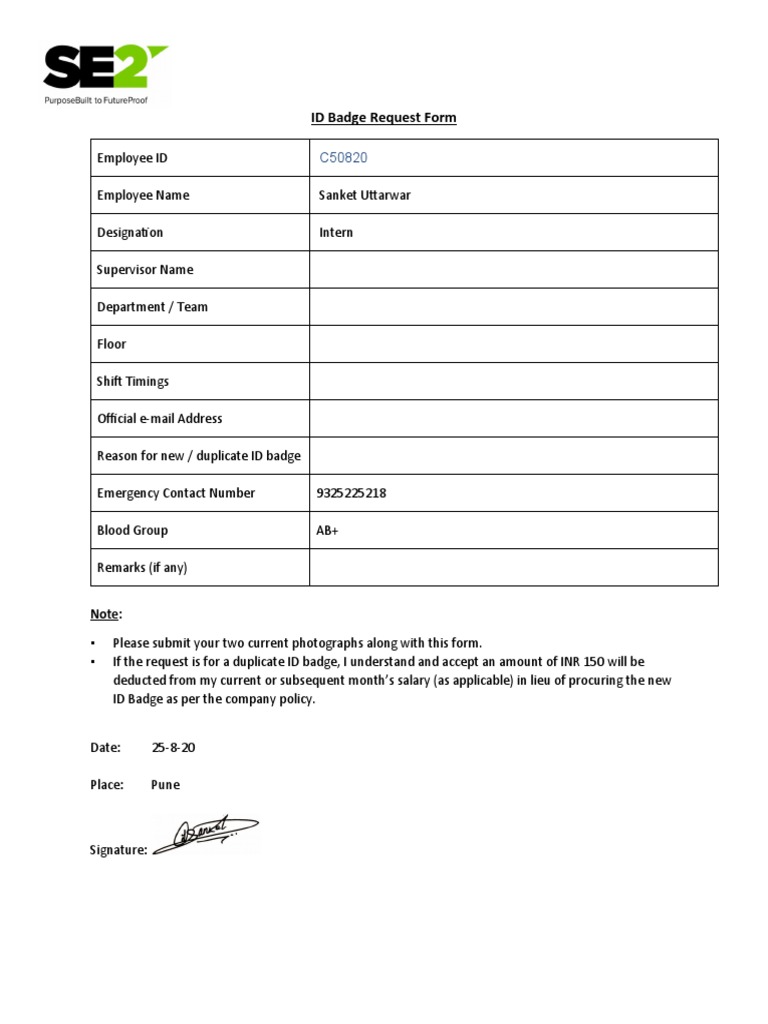 ID Badge Request Form PDF