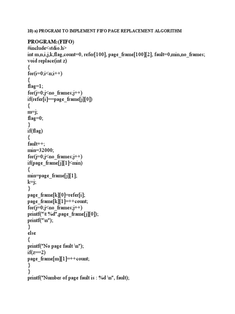 Program: (Fifo) : 10) A) Program To Implement Fifo Page Replacement ...