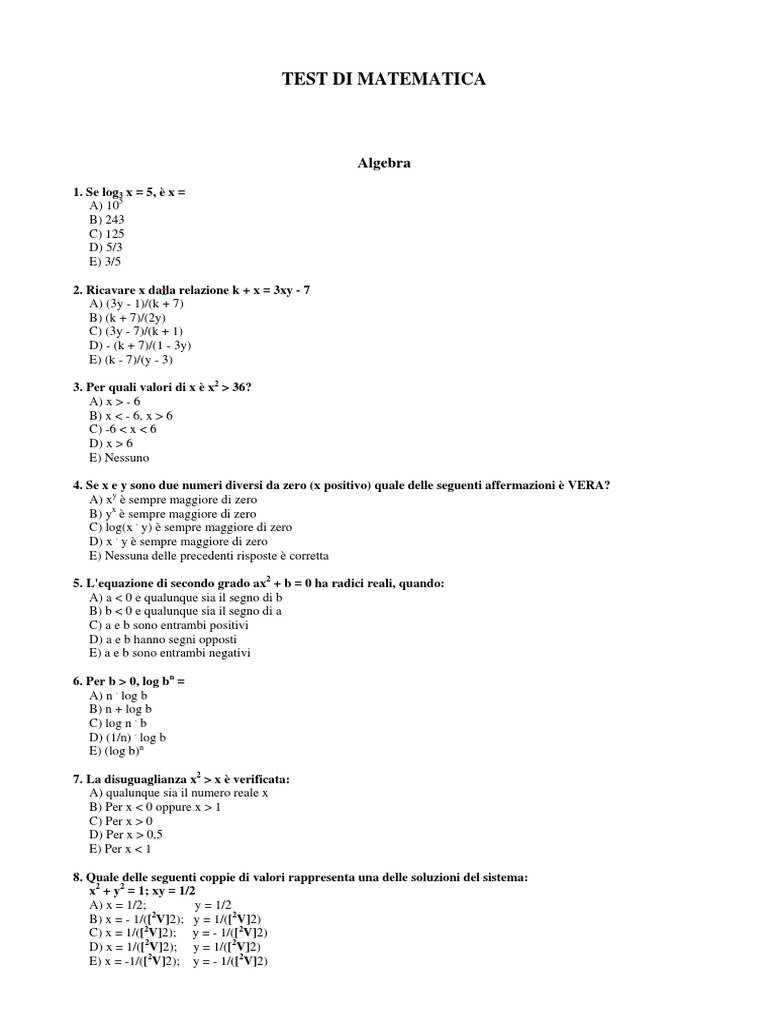 Test - Matematica 1 1 PDF | PDF