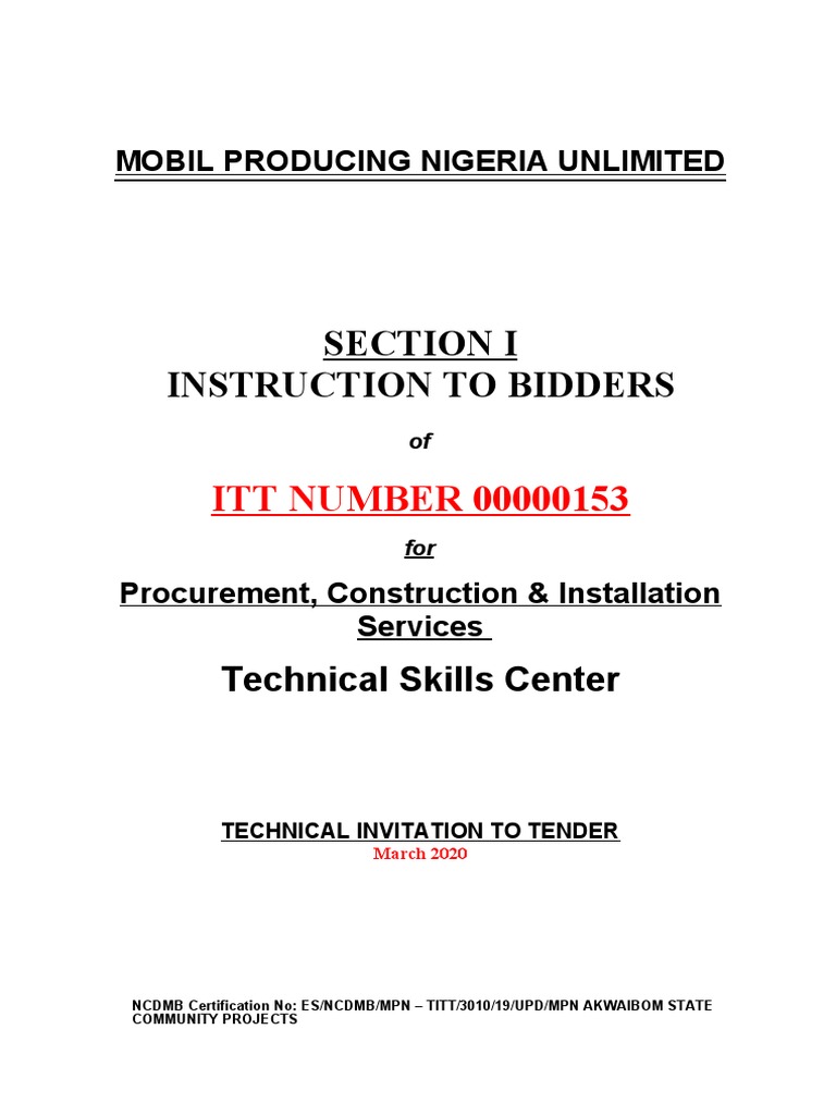 Section I Instruction To Bidders Skills Center PDF Zip (File