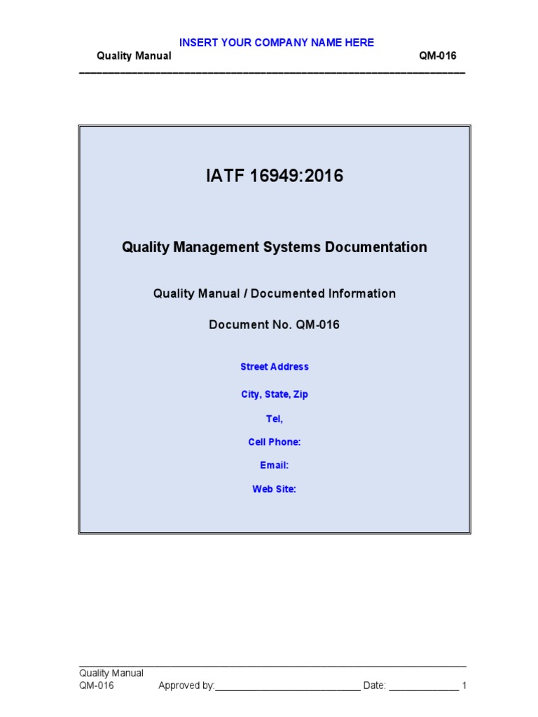 IATF 16949 Quality Manual Template | PDF | Quality Management System ...
