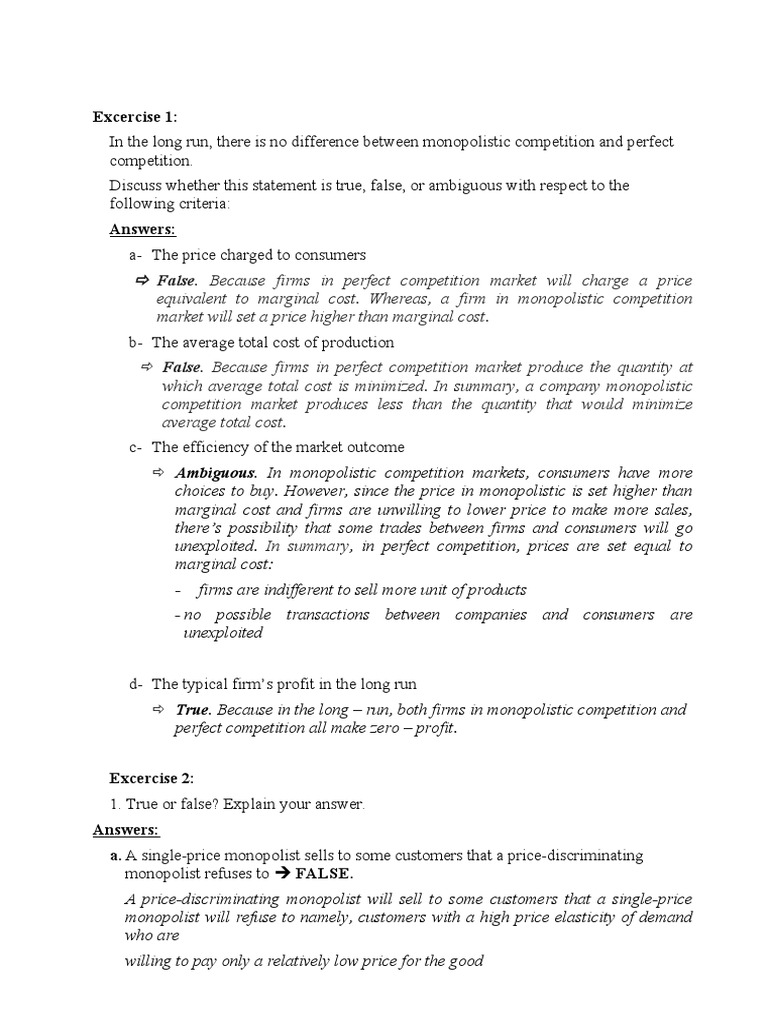 Monopolistic vs Perfect Competition Analysis | PDF | Price ...