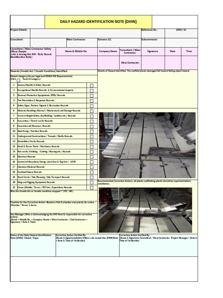 Daily Hazard Reporting Form PDF Hazards Occupational Safety And