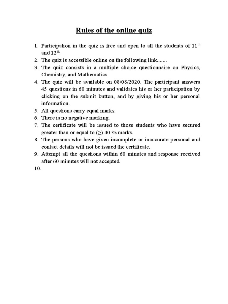 Rules For Online Quiz | PDF | Career & Growth