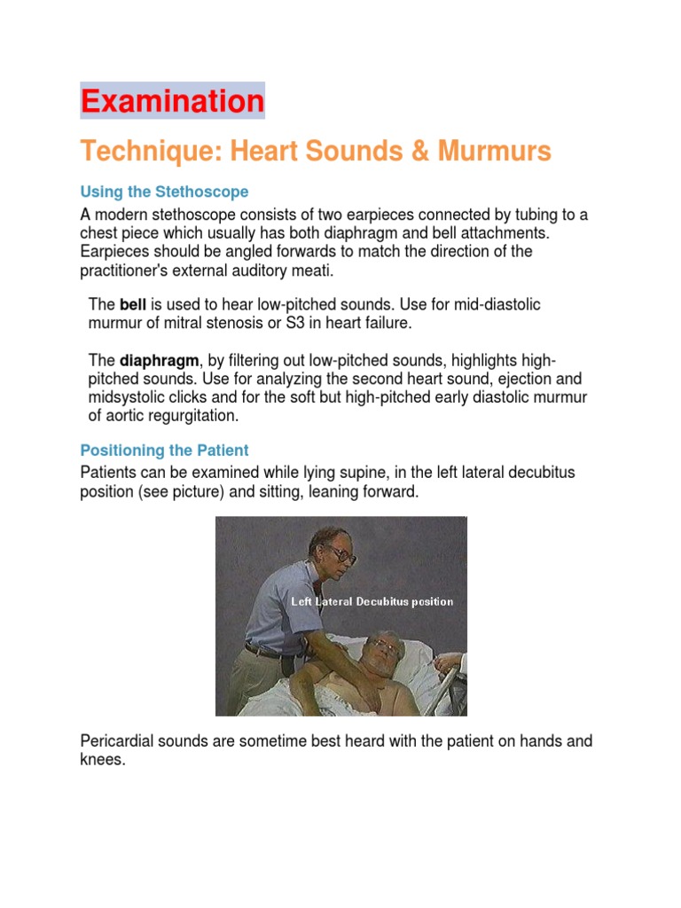 Examination Heart Sounds and Murmurs | PDF | Heart Valve | Heart