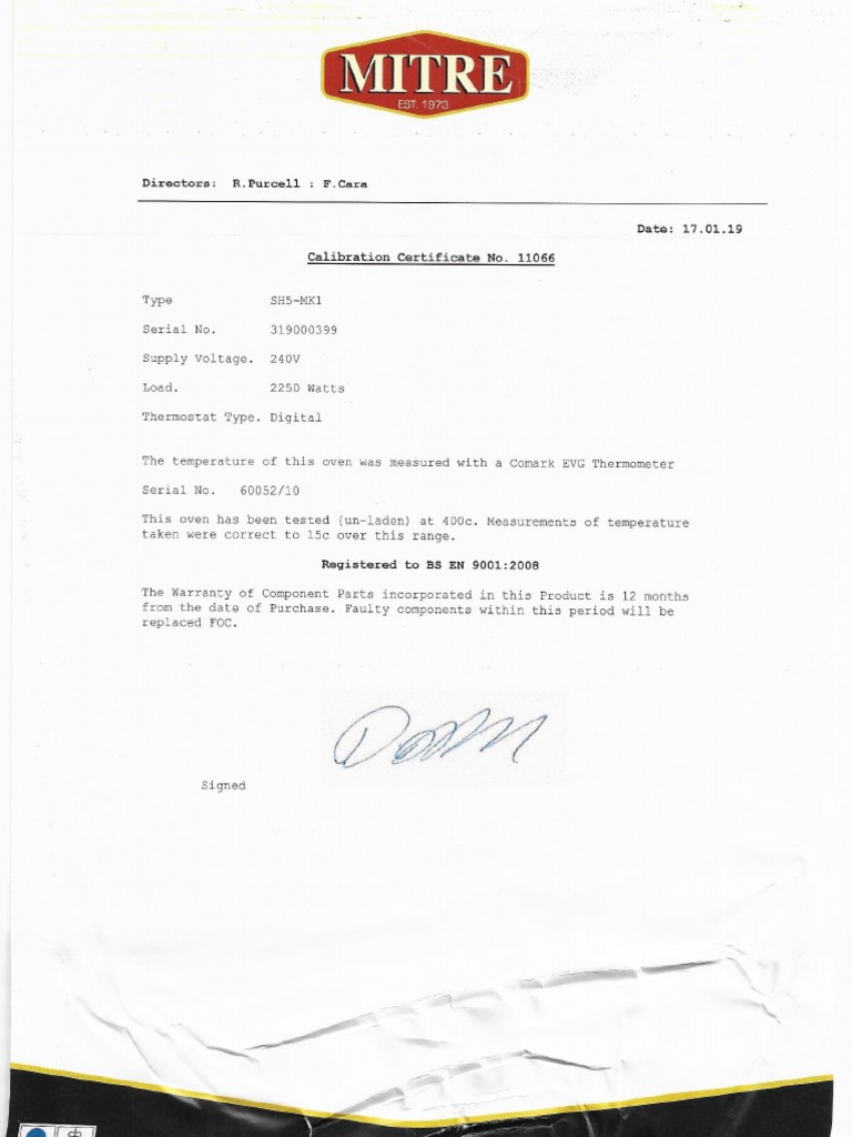 Welding Oven Calibration Certificate PDF PDF