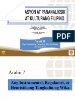 Aralin 7 Ang Instrumental Regulatori at Heuristikong Tungkulin NG Wika
