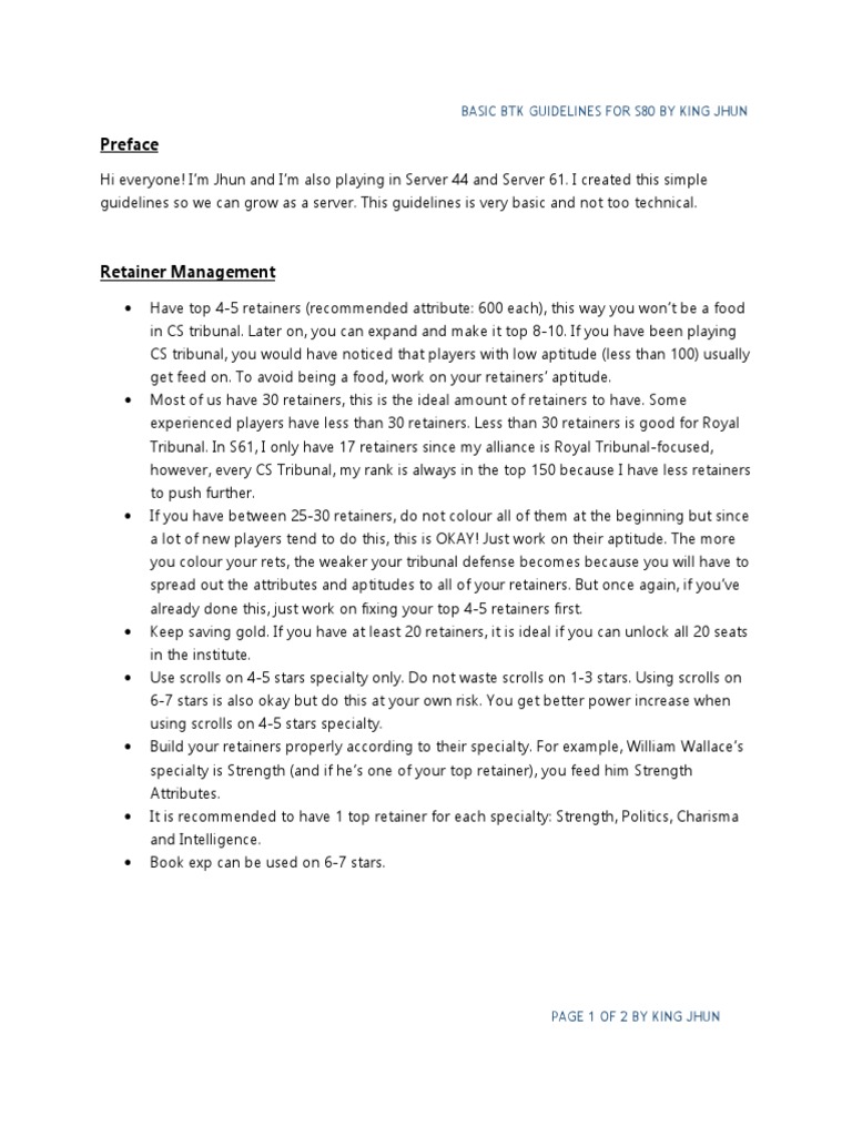 Preface: Basic BTK Guidelines For S80 by King Jhun | PDF | Business
