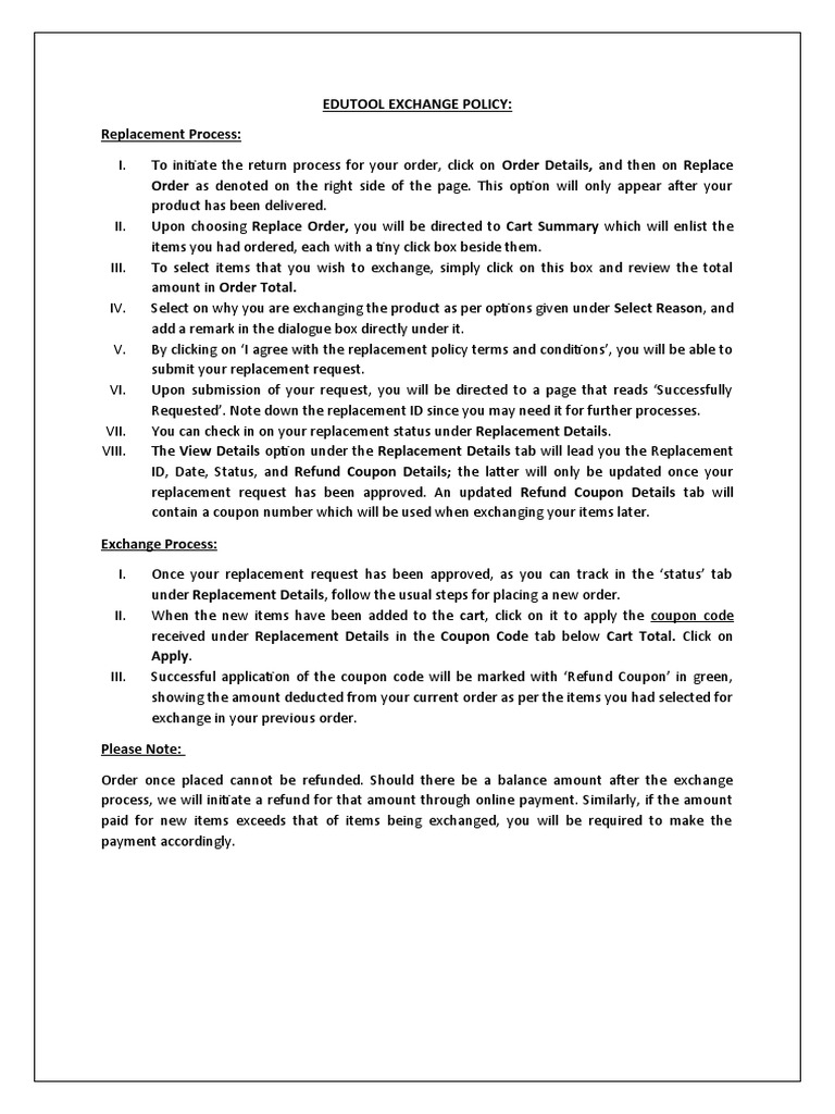 Exchange Policy Process | PDF