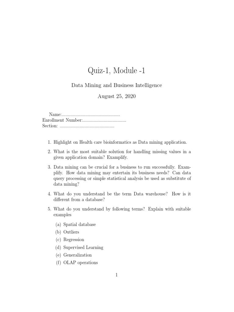 Data Mining and Business Intelligence Quiz | PDF
