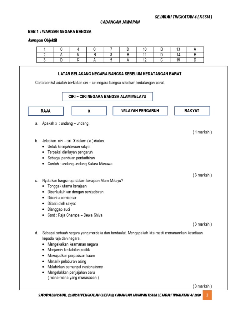 Skema Jawapan Nota Latihan Bab1 Bab4 Sej Pdf Pdf