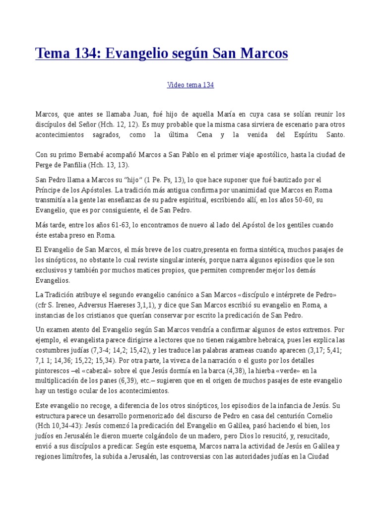 Evangelio Según San Marcos | PDF | Evangelio de Marcos | Evangelios