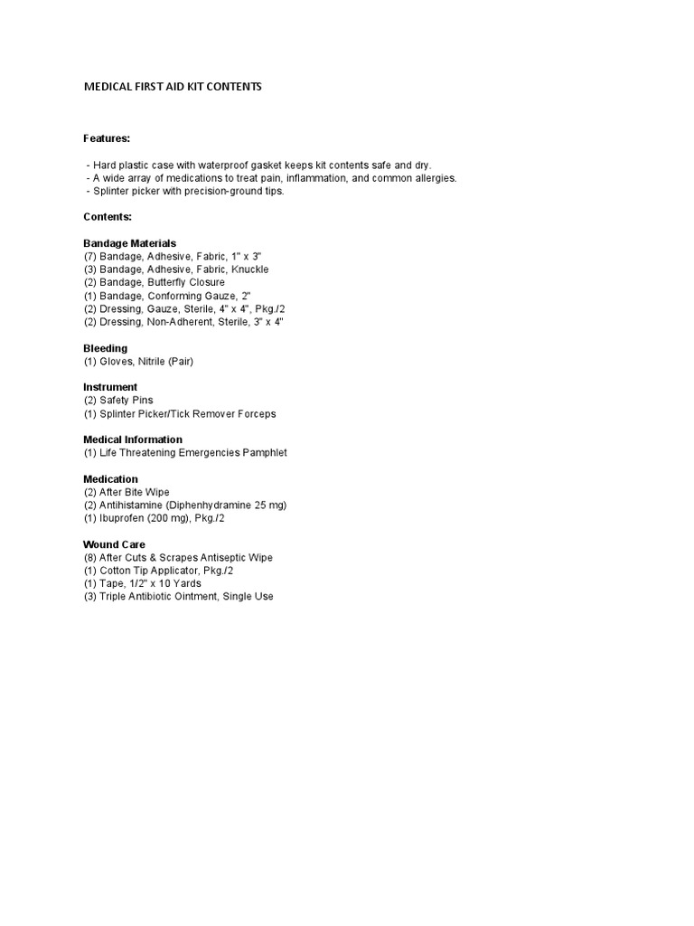 Medical First Aid Kit Contents PDF