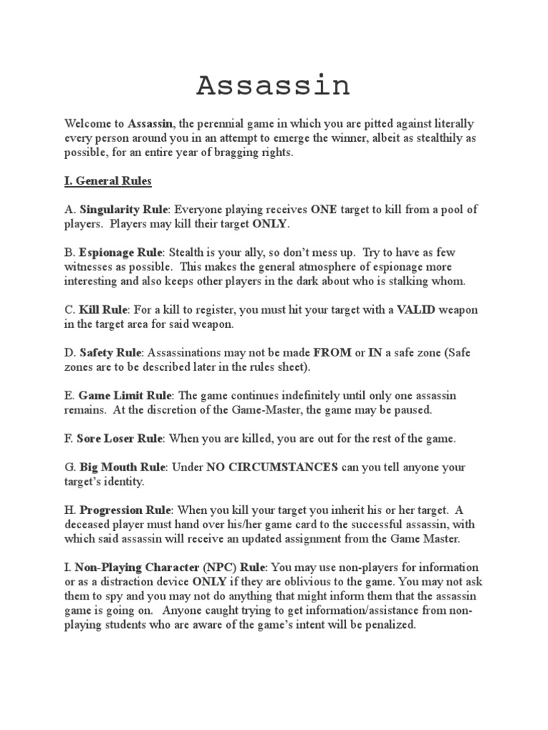 Assassin Rules PDF Assassination Poison