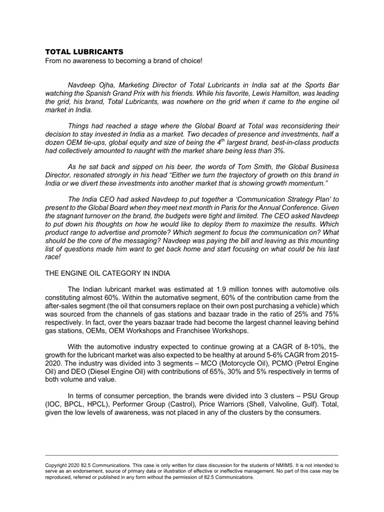 Total Lubricants PDF PDF Target Audience Brand