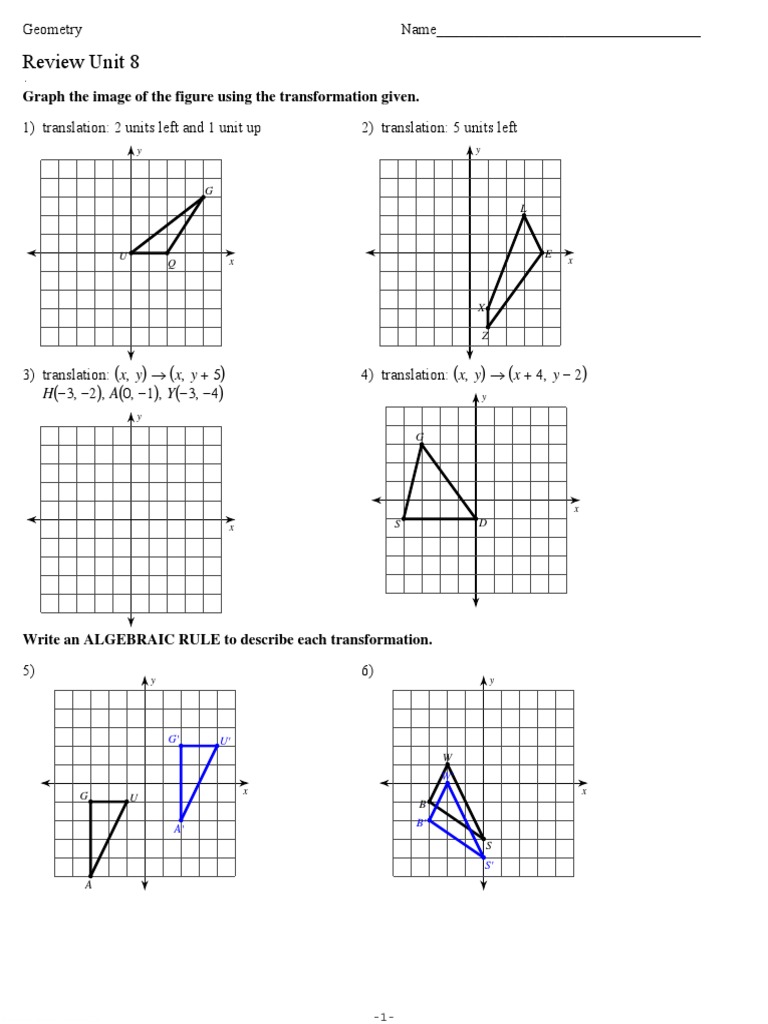 Review Geo Unit 8 Pdf Cartesian Coordinate System Mathematical Objects