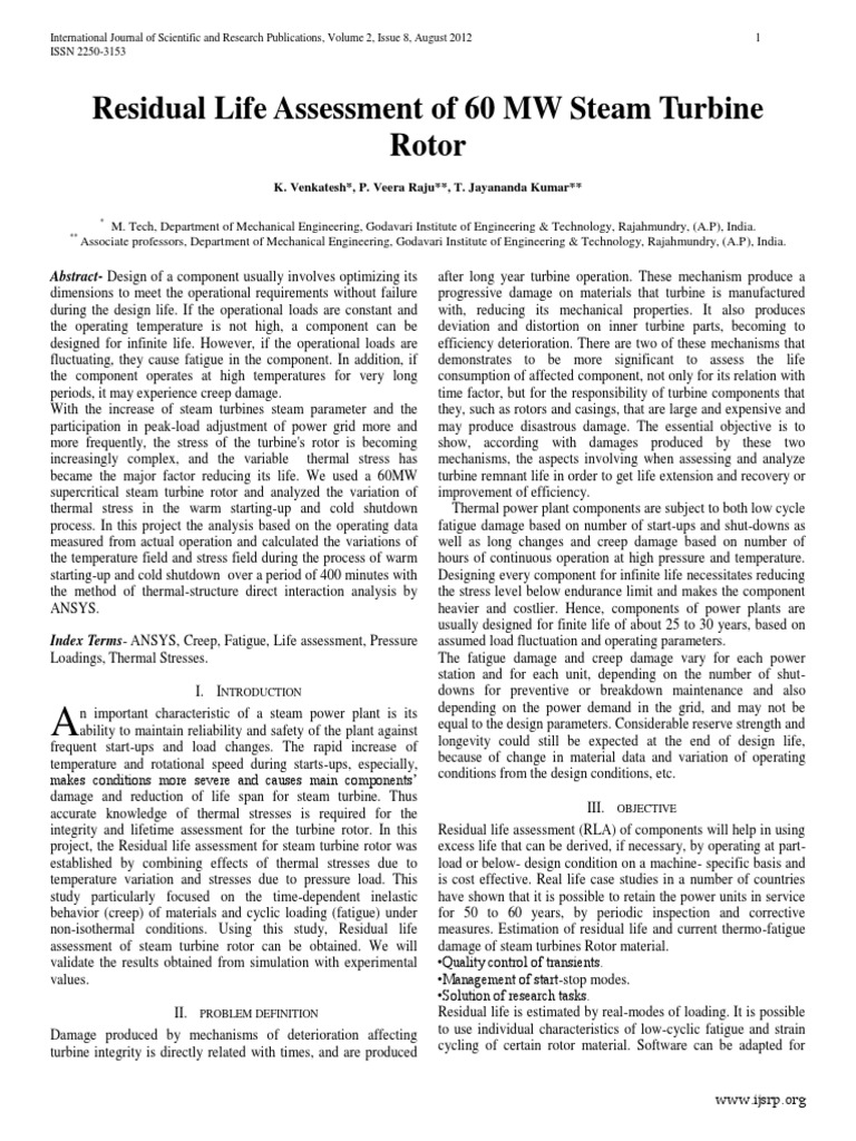 Residual Life Assessment of Turbine Rotor | PDF | Structural Analysis ...