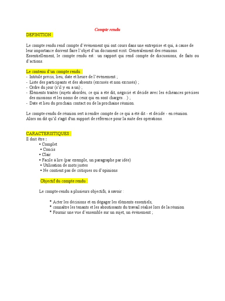 Compte Rendu Proces Verbal Pdf Science Science Et Technologie