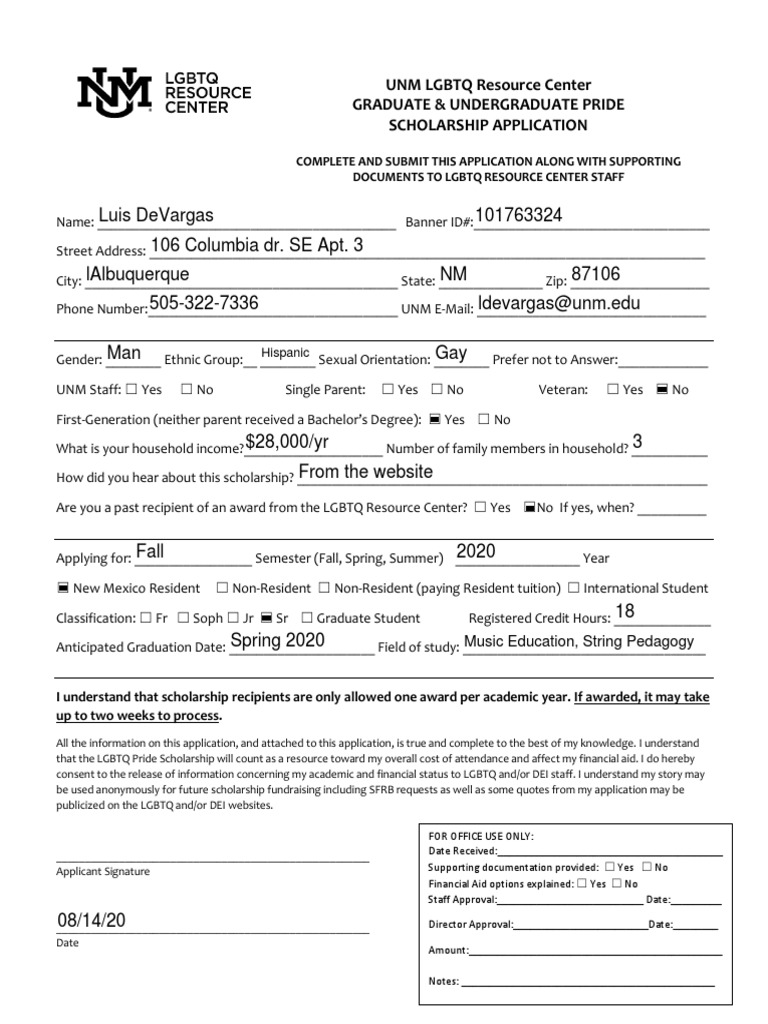 UNM LGBTQ Pride Scholarship Application | PDF | Academia | Learning