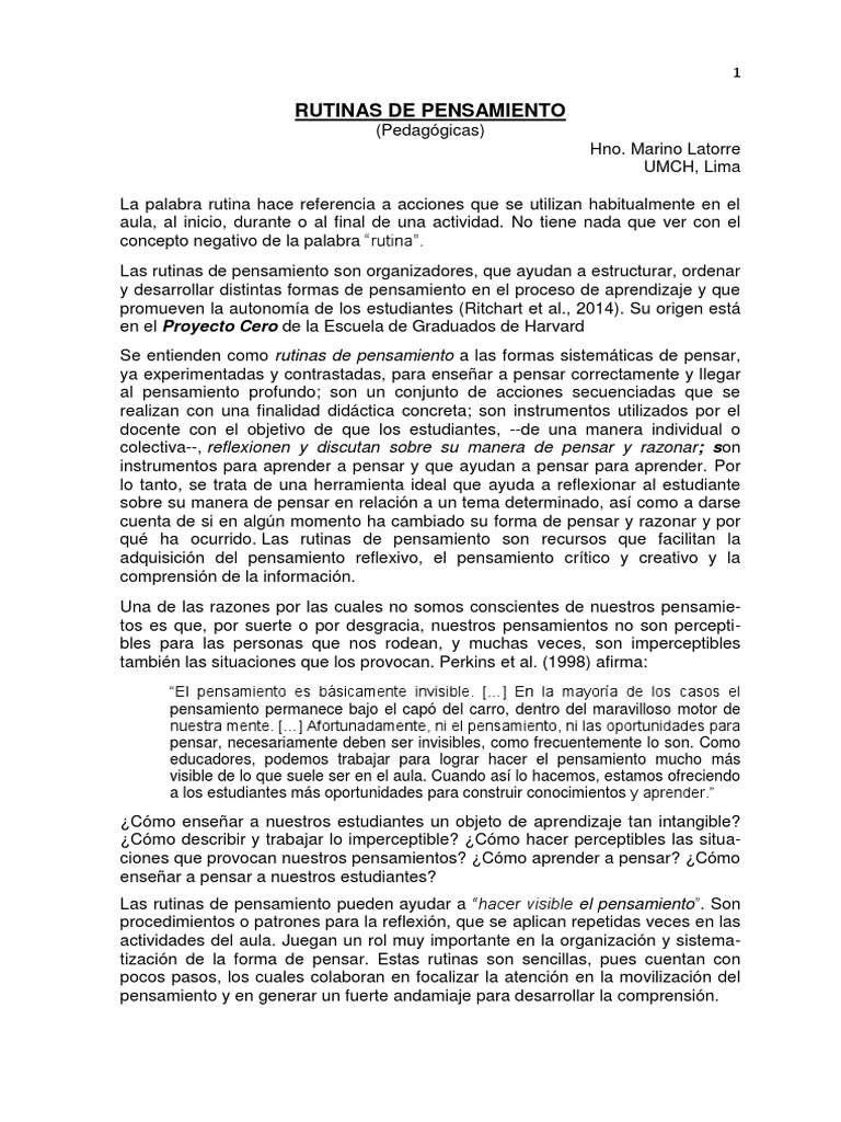RUTINAS de Pensamiento | PDF | Teoria de la mente | Aprendizaje