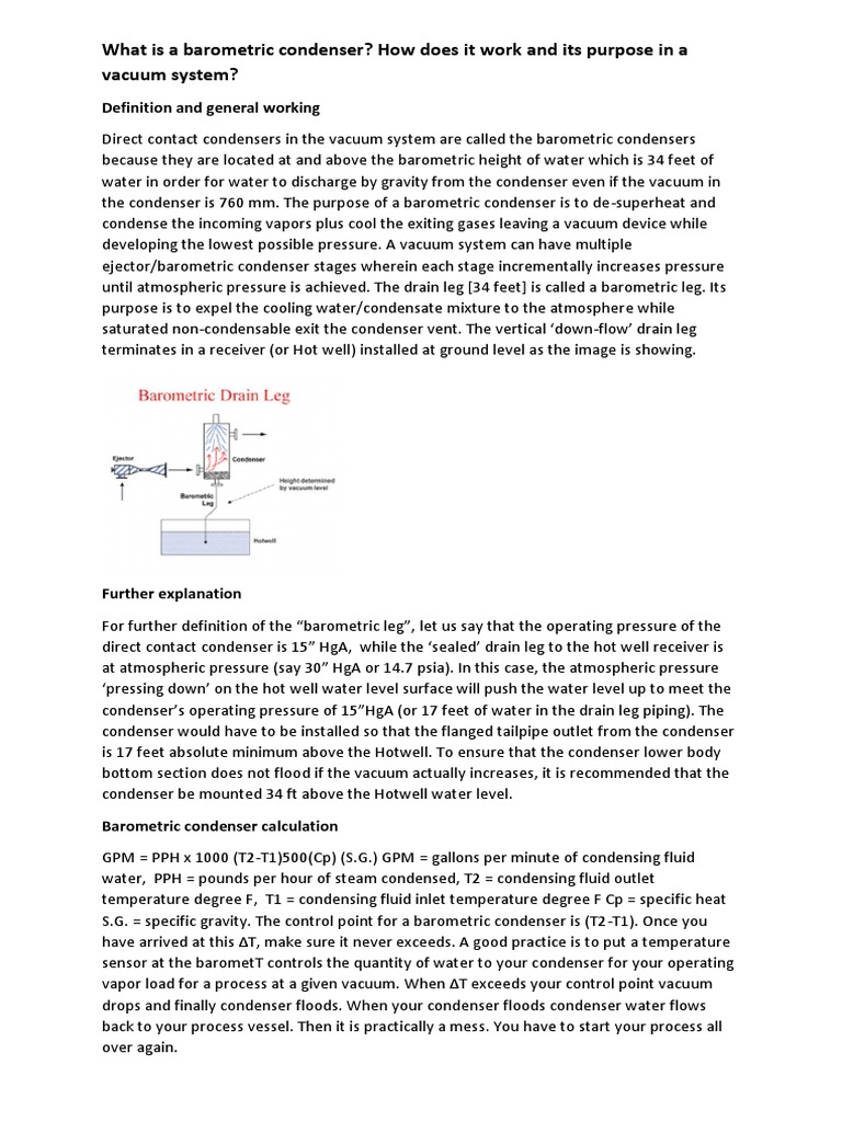 What Is A Barometric Condenser PDF Vacuum Pressure