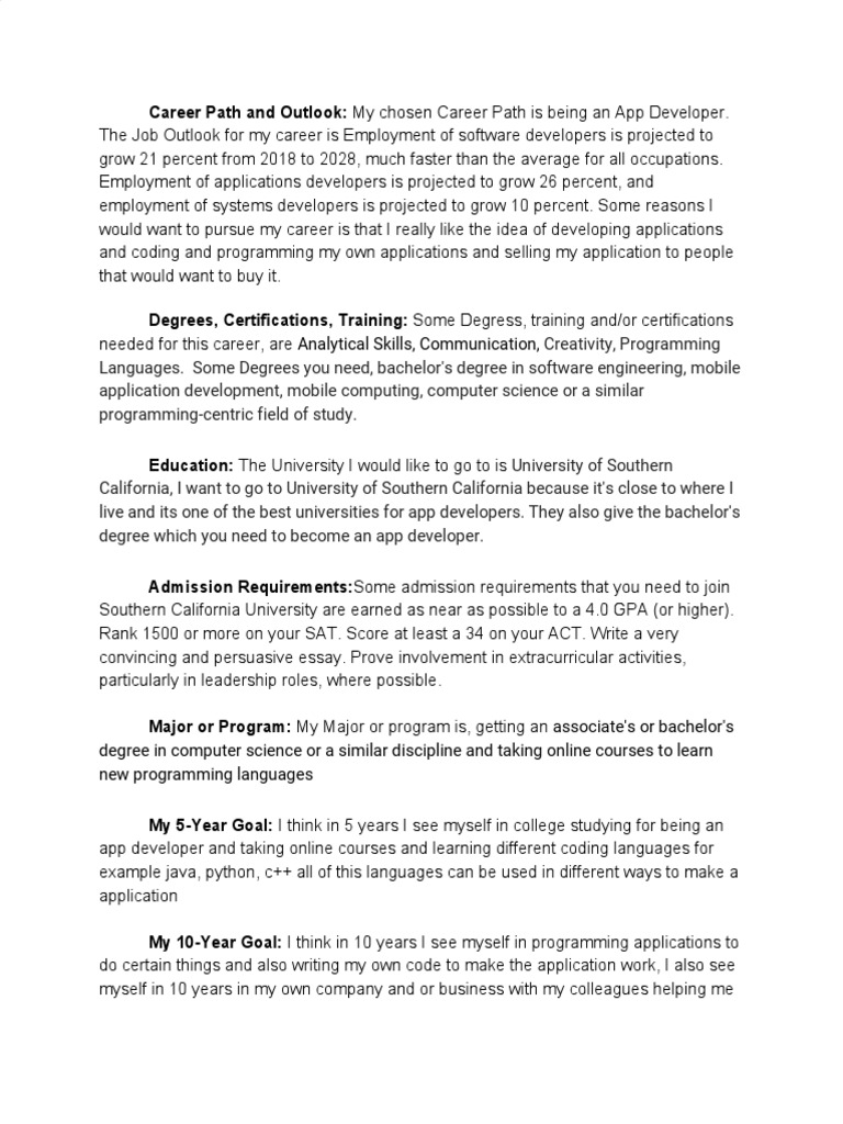 Career Path and Outlook | PDF | Academic Degree | Application Software