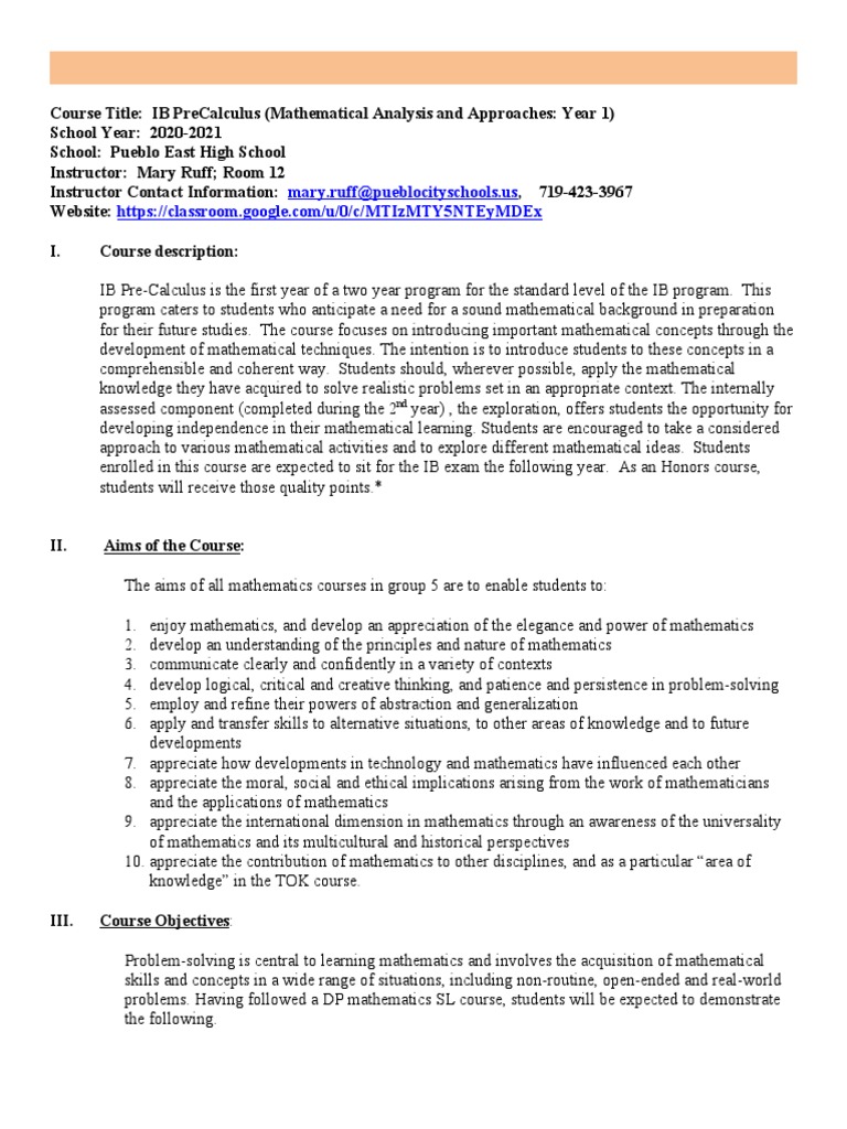IB PreCalculus Course Overview | PDF | Teaching Mathematics | Knowledge