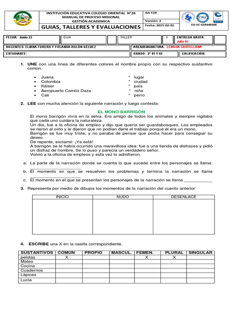 Guias, Talleres Y Evaluaciones Institución Educativa Colegio Oriental