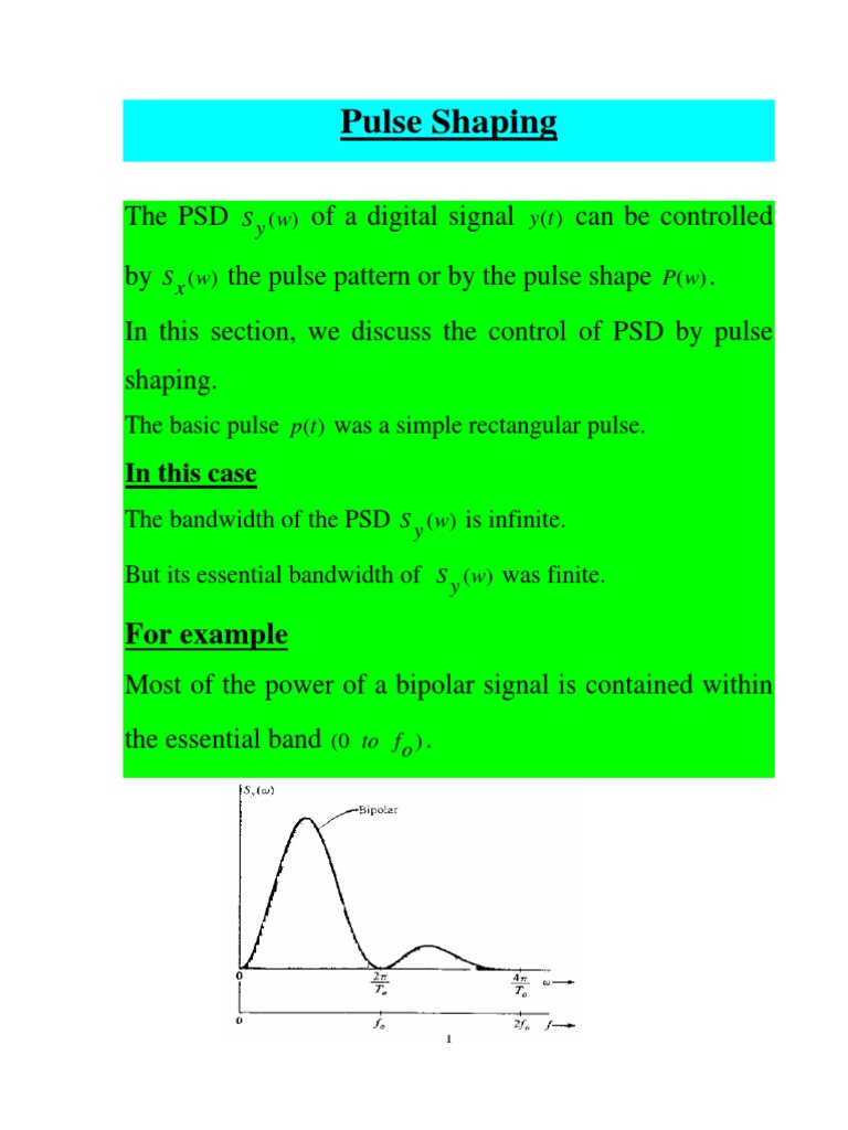 Lecture Two Pulse Shaping PDF Digital Signal Bandwidth (Signal