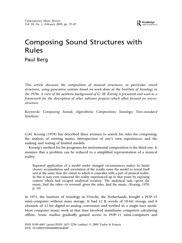 Paul Berg Composing Sound Structures With Rules PDF Subroutine