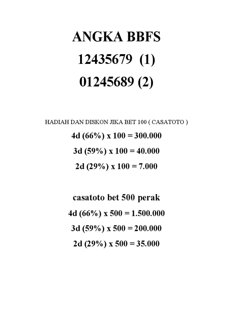 Angka BBFS dan Hadiah Taruhan | PDF