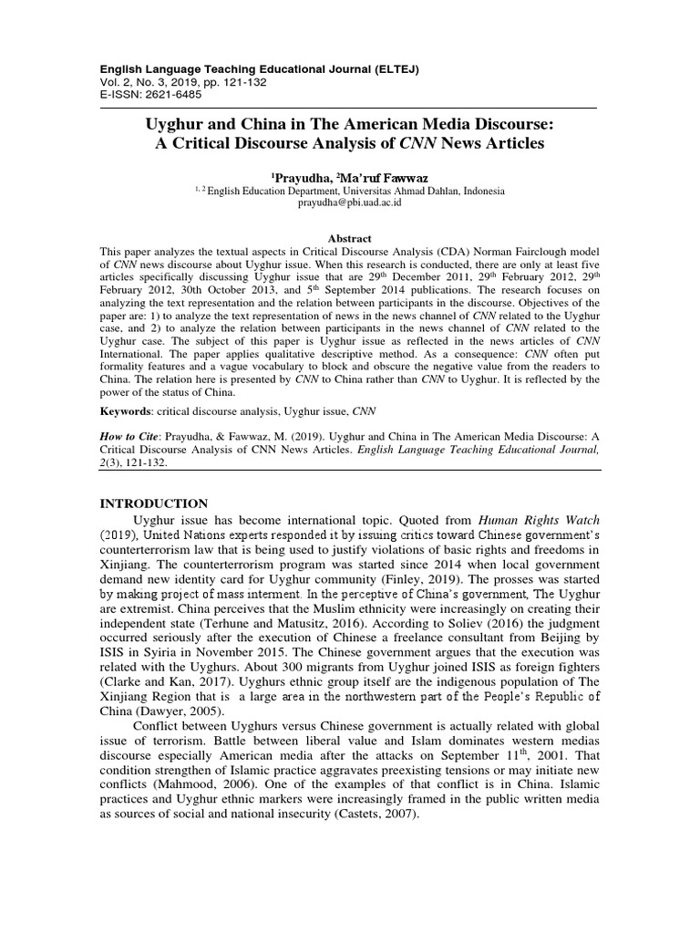 Uyghur Issue in CNN: A Discourse Analysis | PDF | Discourse | Language ...