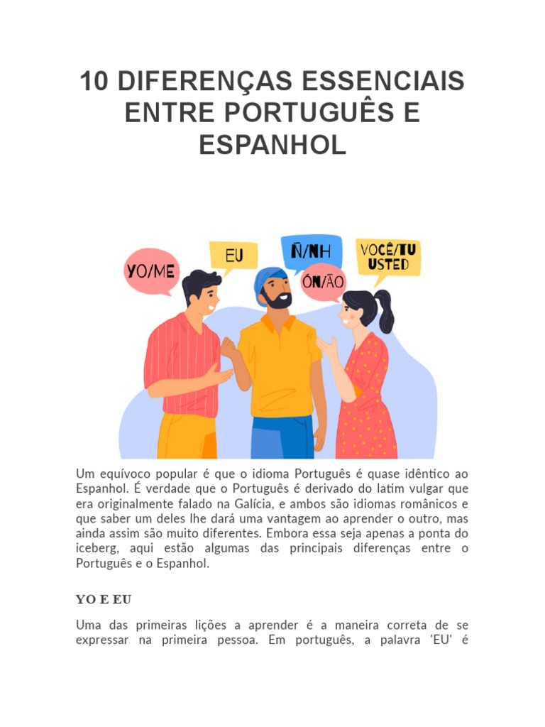10 Diferenças Essenciais Entre Português e Espanhol | PDF | Português ...